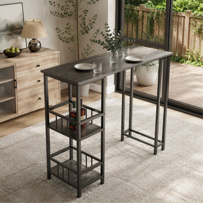 3 Piece Counter Height Bar Table Set with 2 Backless Bar Stools, Rectangular Pub Table with 3-Tier Side Storage Shelves, Industrial Wood Grain for Bal
