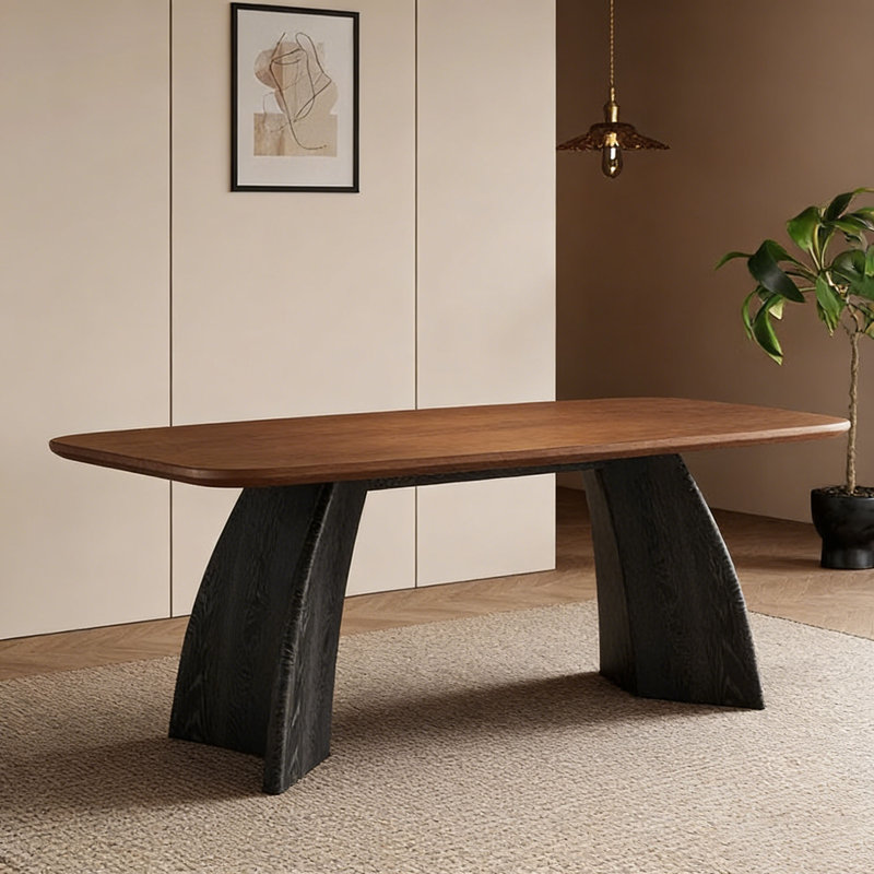 Mid-Century Thick Walnut Rectangular Table, 29.5"H x 55.1"L x 31.5"W