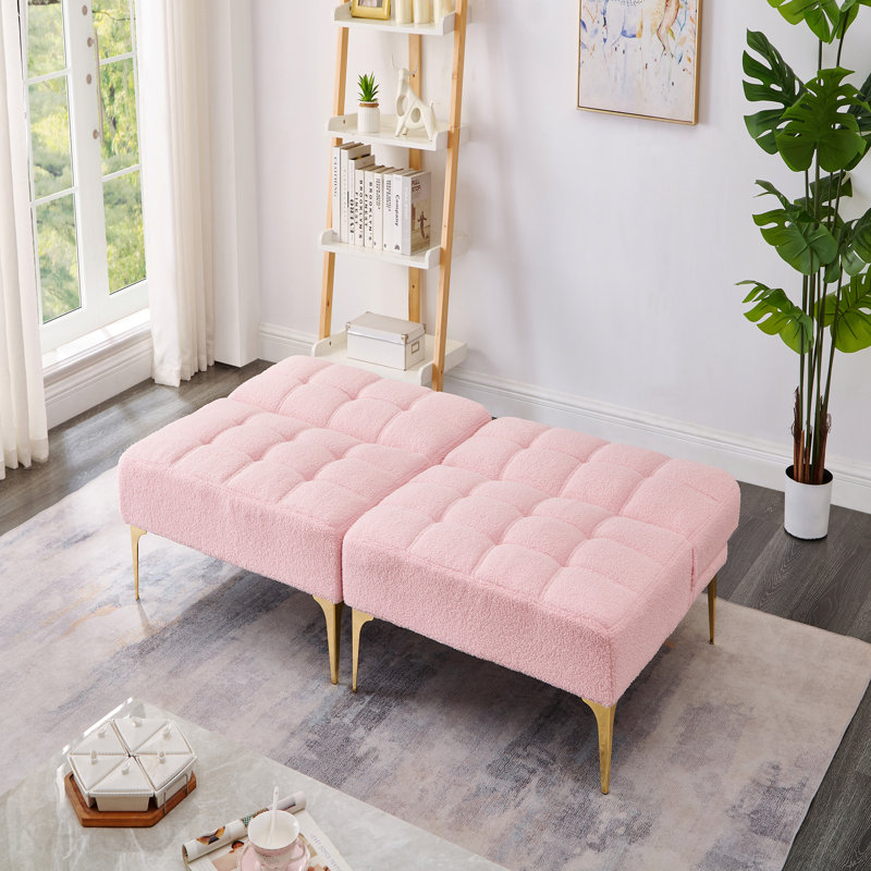 Canapé-lit de 71 po avec futon convertible avec pieds en métal doré (rose)