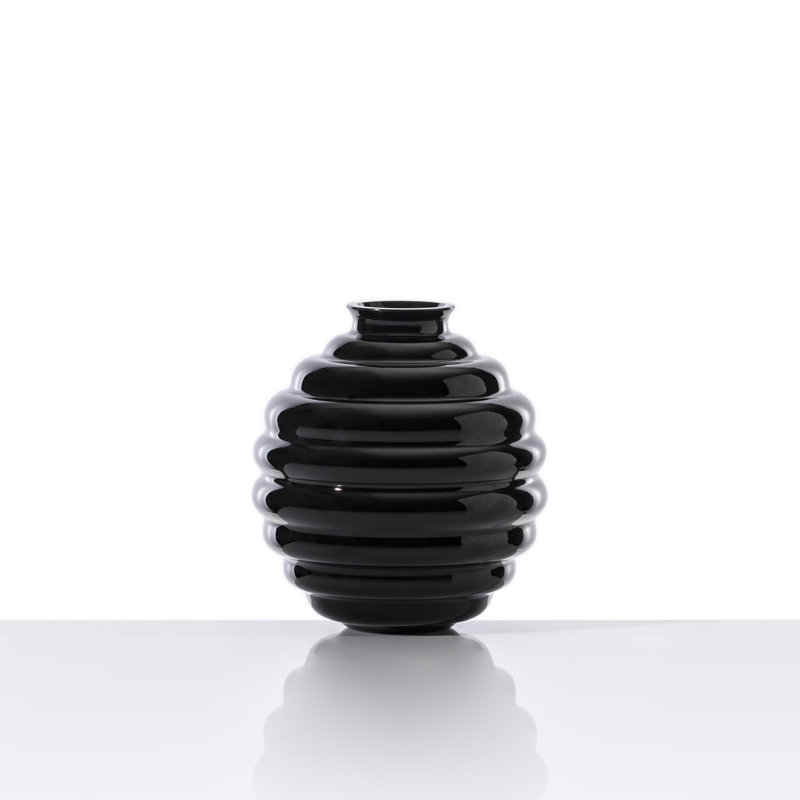 Deco Vase, 7.09" H x 6.69" W x 6.69" D, Black