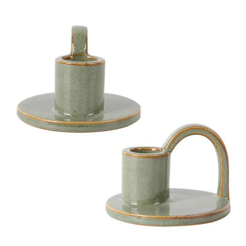 Ensemble de 2 bougeoirs coniques en céramique Elise Petite, bougeoirs décoratifs de table, verts, Vert