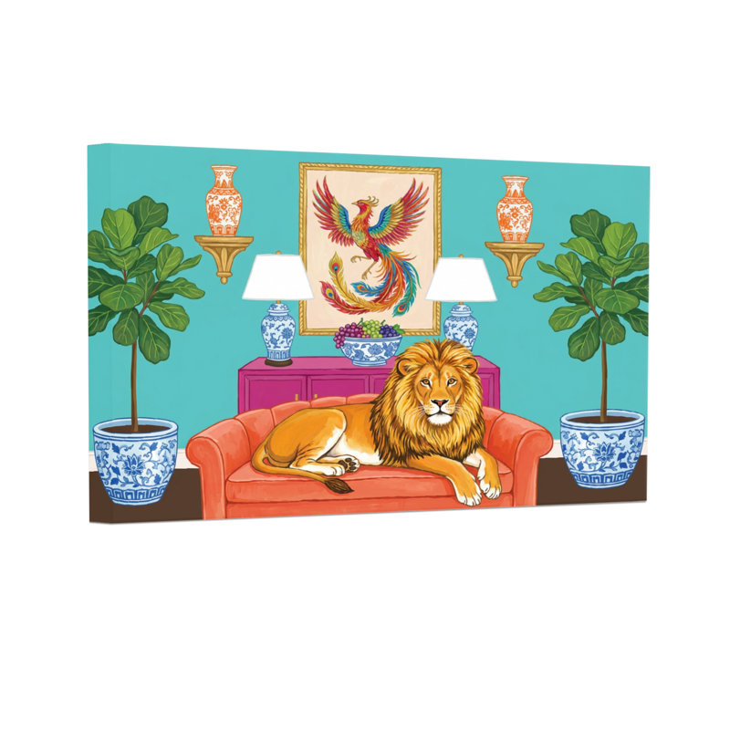 Animaux, lion sur canapé avec art de Phoenix