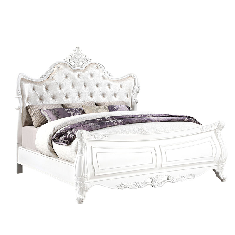 Grand lit de style moderne Opulence en bois blanc perle, Grand lit