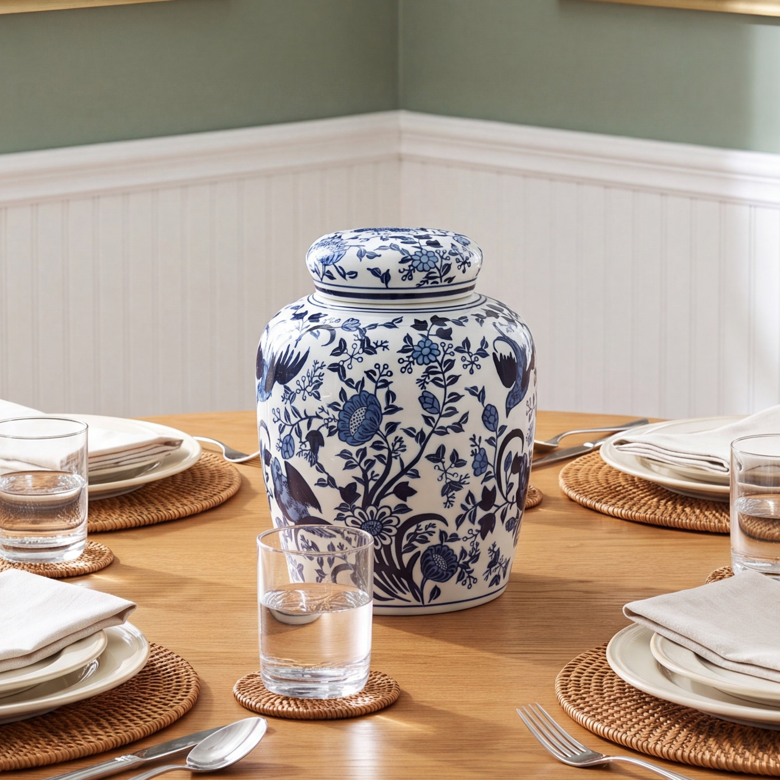Chadwicks Ceramic Ginger Jar, Blue, 8.25'' H x 6.25'' W x 6.25'' D