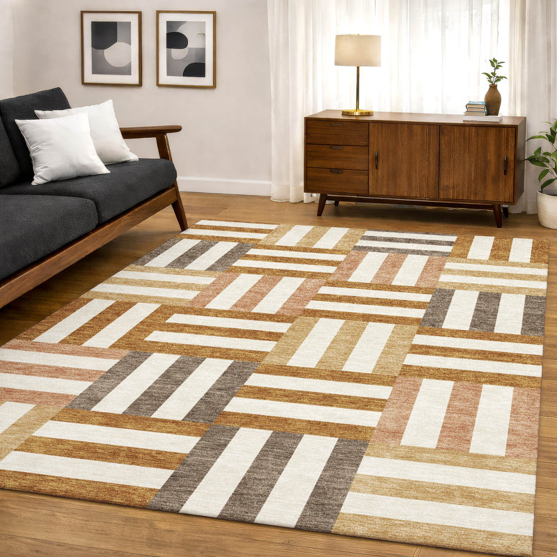 Premium Machine Washable Mayfield AMF2332 Geometric Rug, Paprika, 10' x 14'
