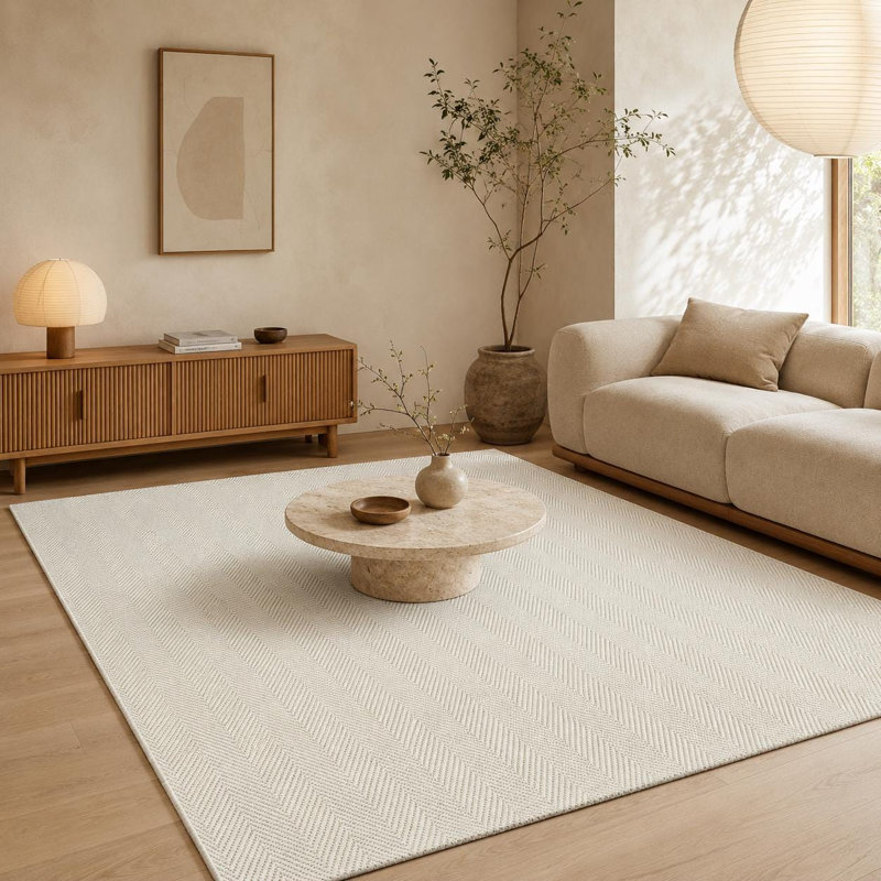 Tapis d'appoint texturé crème tissé à plat en polypropylène tissé à la machine, Accent — 3'3" x 4'11"