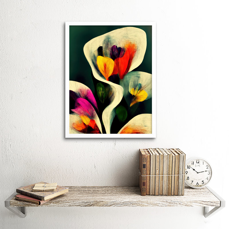 Autumnal Abstract Style Floral Artwork - Print, White Framed Unframed, 43cm H x 33cm W x 2cm D