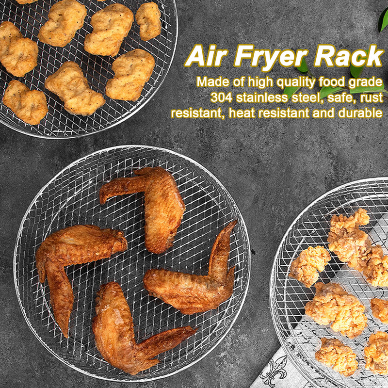 3-Layer Square Round Rectangle Air Fryer Rack Set Stainless Steel Dehydrator Rack with 4 Silicone