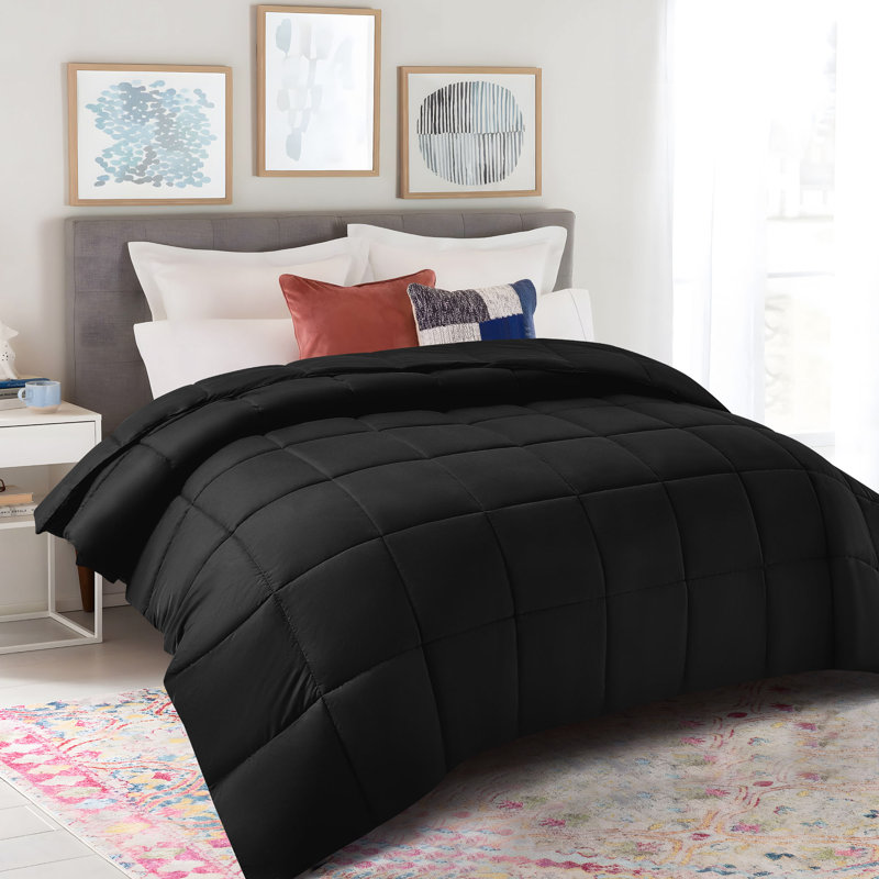 Breathable All-Season Faux Down Comforter, Lit simple, Noir