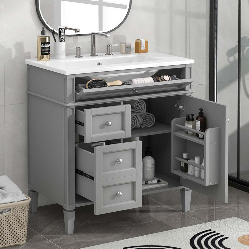 Meuble-lavabo de 30 po avec lavabo supérieur, Gris, Argent argent