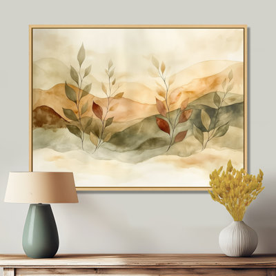 Art mural sauge, décor de désert neutre, sauge verte et brune avec une douce ondulation de dessert