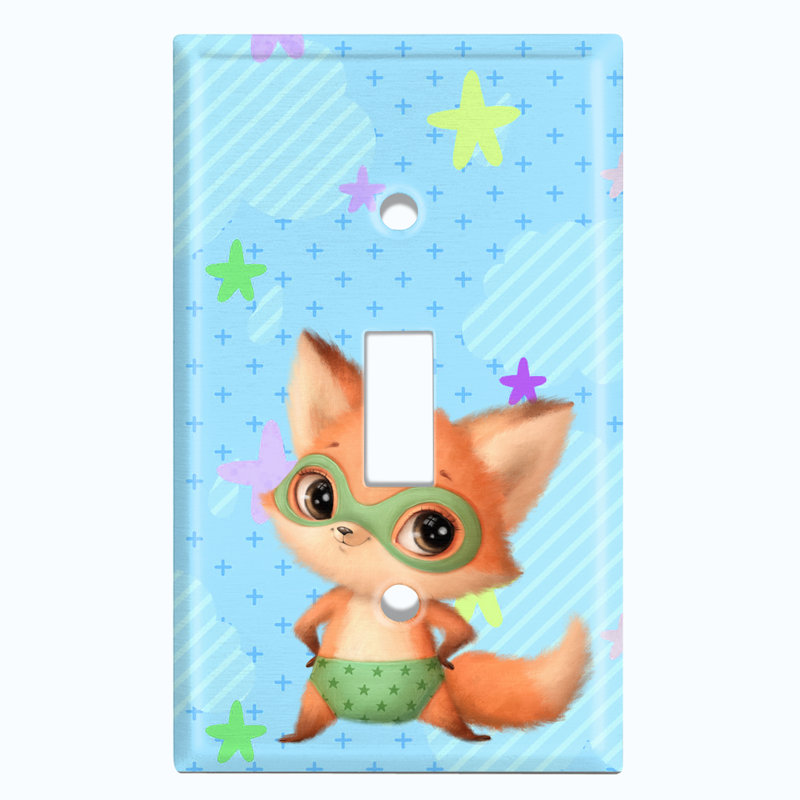 Cute Nursery Super Hero Fox Cloud Blue 1 - Gang Toggle Light Switch Standard Wall Plate
