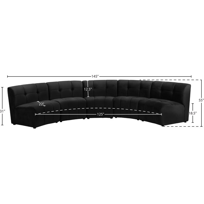 Jedson Velvet Sectional Symmetrical, Black Velvet