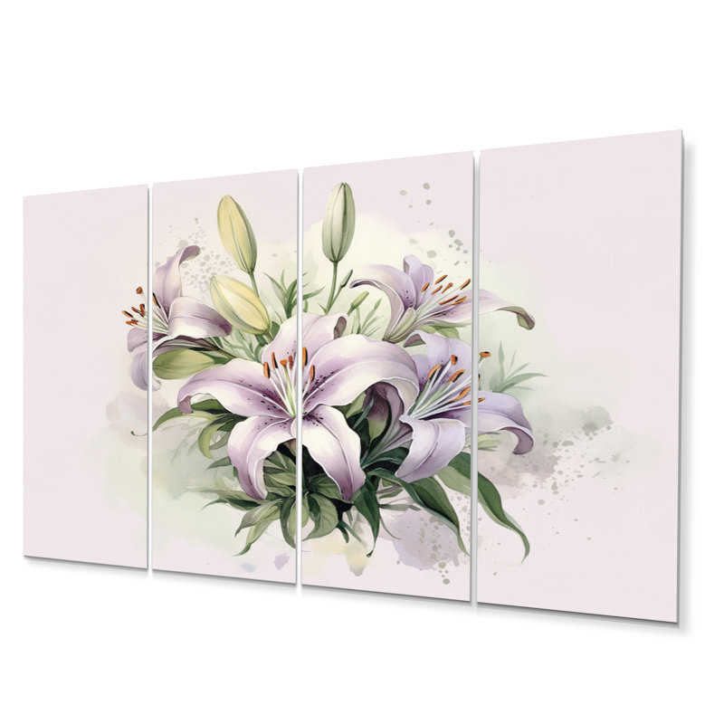 Mauve et lis vert sérénade - ensemble de reproduction d'art floral en métal