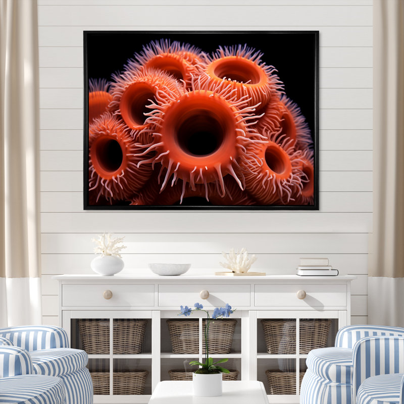 " Orange Giant Plumose Anemone ", 30" H x 40" W x 1.5" D, Black Floater Framed