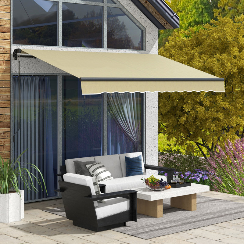 Patio Awning 10' X 8', Retractable Sunshade With 280gsm Fabric, Aluminum Frame, Manual Crank, Beige For Balcony, Deck, Yard 8' Awning, Uv30+