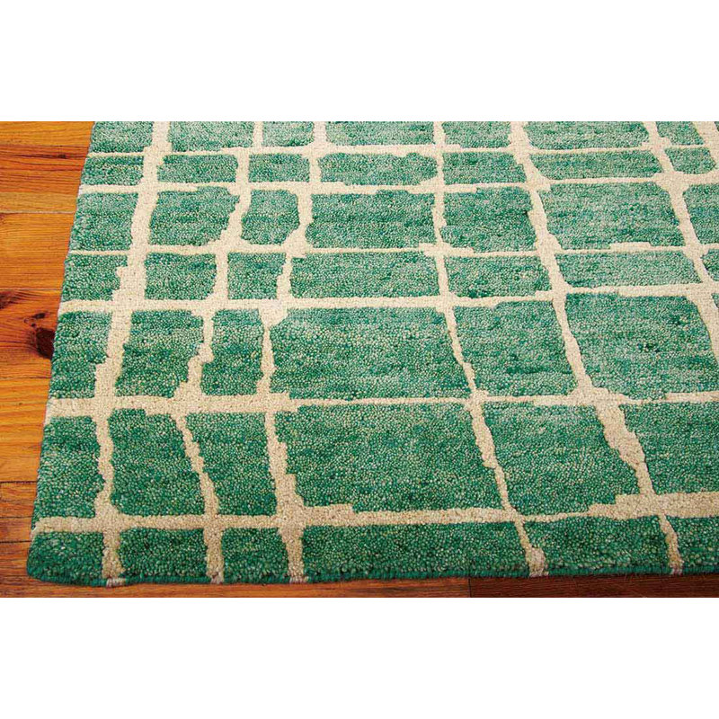 Tapis vert / turquoise en laine noué à la main Leatherhead, Rectangle 5 pi 6 po x 8 pi 6 po