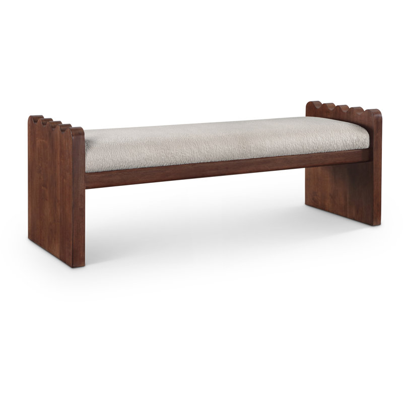 Daline Velour  Fabric Bench, Beige Velour Fur Fabric, Brown