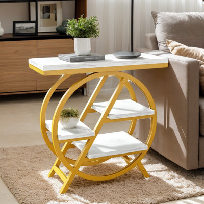 4-Tier Small End Table with Storage Shelves, Narrow Side Snack Accent Table for Living Room and Bedroom