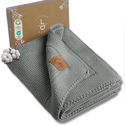 Little Dedi 100% Organic Cotton GOTS Certified Baby Knitted Blanket with Gift Box - Soft Toddler, Crib, Stroller Blanket - Neutral Swaddle and Receiving Blanket for Newborns, 30"x40", Green