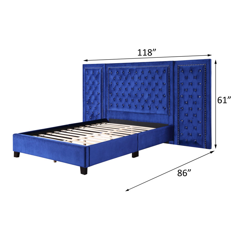 Lit plateforme tapissier Engeltje, Grand, Bleu