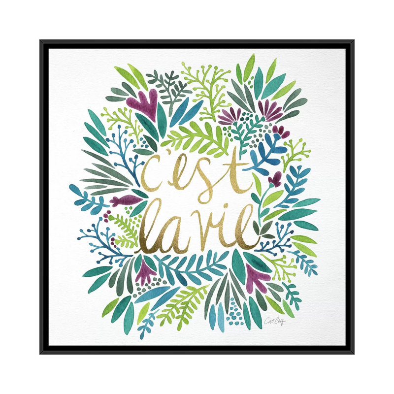 Cest La Vie, art textuel sur toile encadré, H 18 po x l 18 po x P 1,5 po, Toile encadrée noire, Pas de tapis
