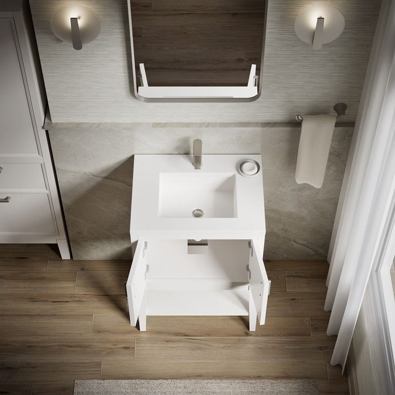 Winnow Freestanding Single Bathroom Vanity Cabinet with Sink and Quartz Top, White, 24"