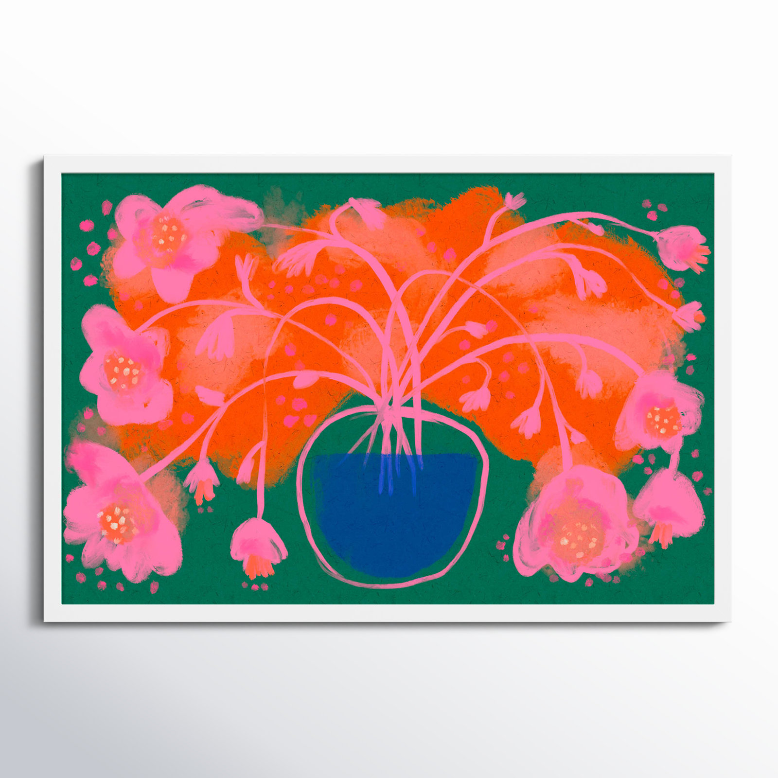 Galya "Pink Flower Bouquet" Print, White, 28" H x 41" W
