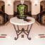 31" Cream Chiseled Travertine Foyer Table: Hand-forged Wrought Iron Base - Outdoor Patio Table