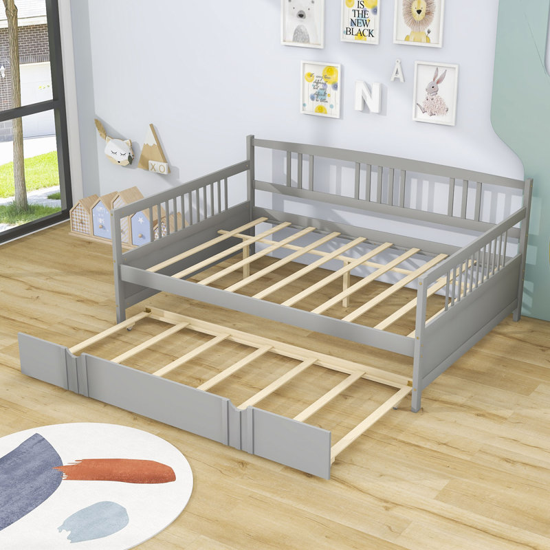 Daybed Wood Bed with Trundle, Full, Grey