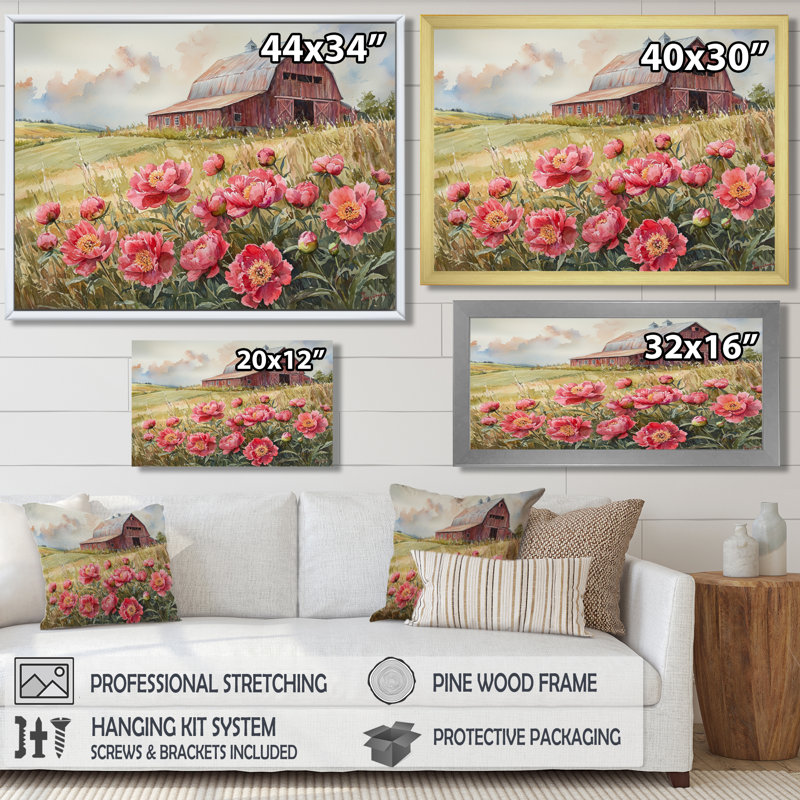 Doffin pivoines dans la brise de basse-cour VI - pivoines, art mural, Reproduction encadrée d'une seule photo