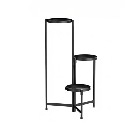 Three-Tiered Folding Metal Plant Stand, Suitable For Indoor And Outdoor Use, Can Hold Various Plants, Black by Arlmont & Co.
