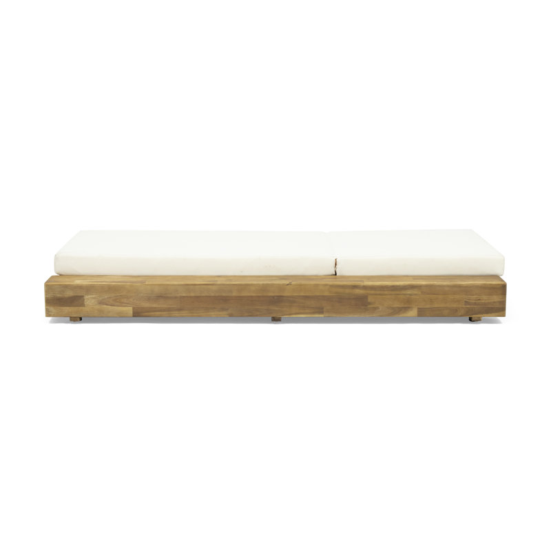 Tomalin Outdoor Wood Chaise Lounge, Sandblast Teak, Cream