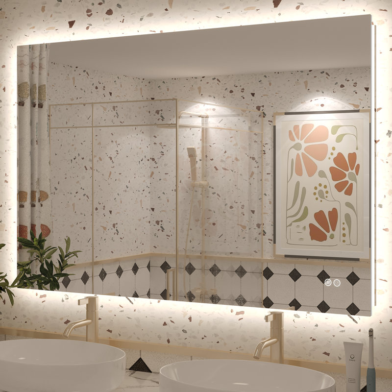 Molly Rectangle/Round/Oval LED Anti-Fog Tempered Glass Wall Bathroom Vanity Mirror - UL Certified, 48" x 32", Rectangle