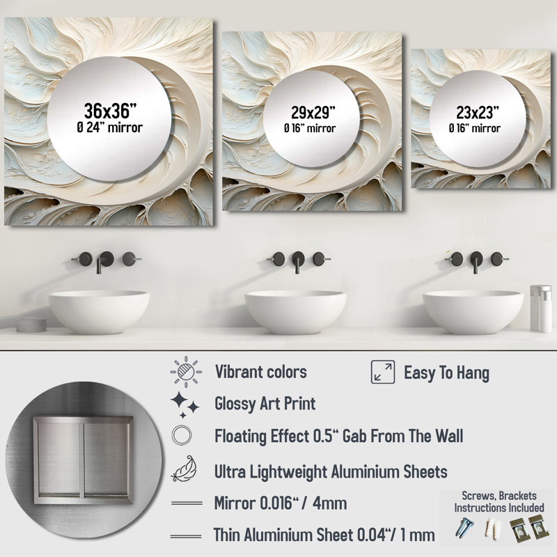Addisin - Nautilus Square Mirror Wall Decor For Bedroom, 23" x 23"