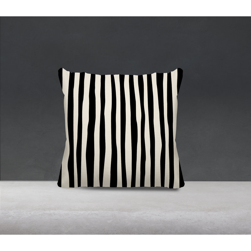 Coussin décoratif réversible Malone, H 15 po x l 15 po, Noir / Blanc cassé