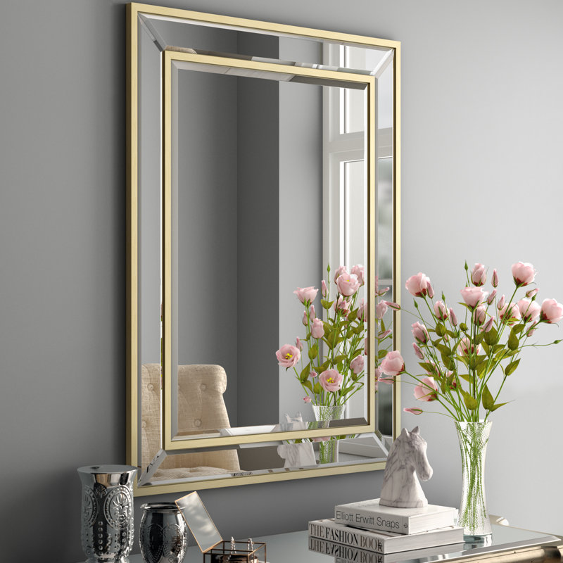 Seamus Bevelled Angled Framed Wall Mounted Accent Mirror, Soft Gold, 95cm H x 69.5cm W