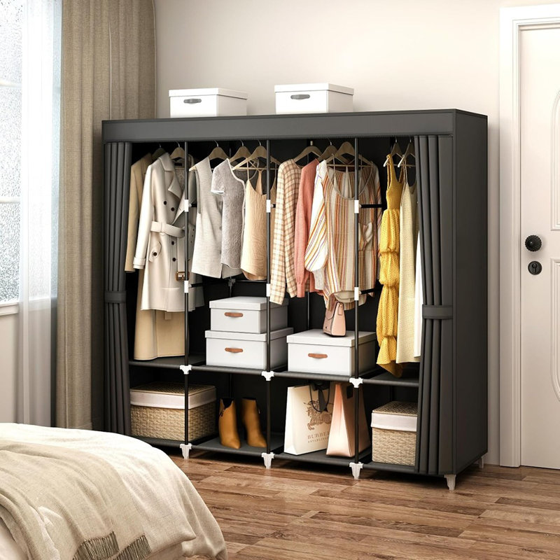 Portable Closet Wardrobe, 67-Inch Clothes Organizer With 4 Hangi...