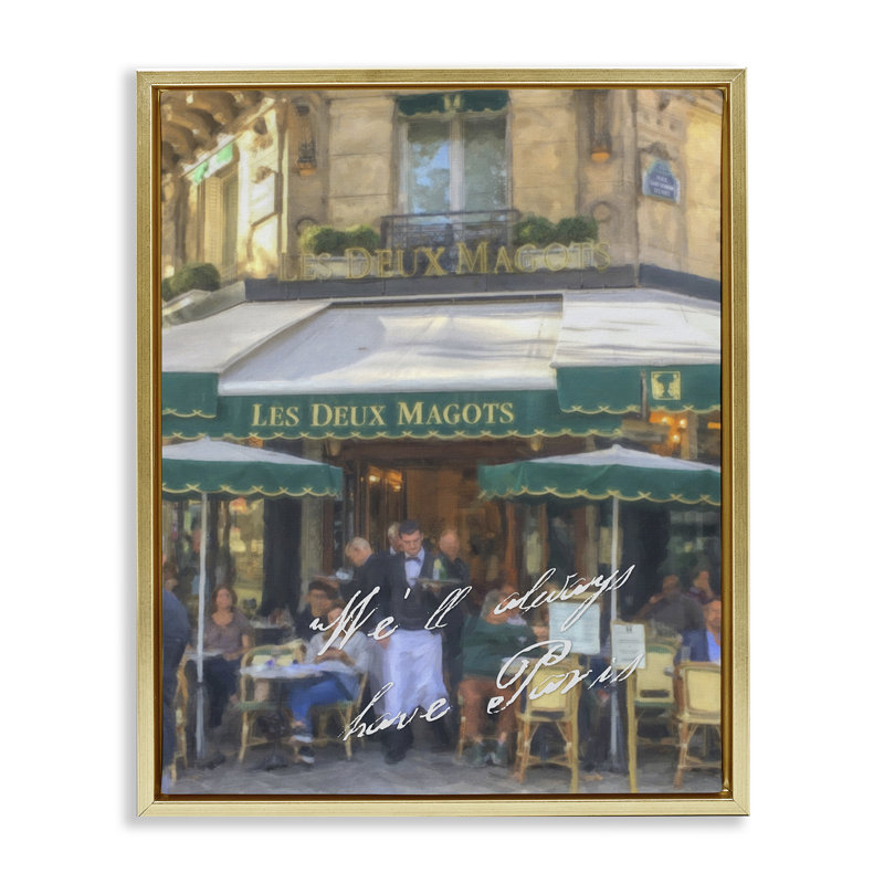  "Always Have Paris Bistro", art mural encadré par Graffi * Tee, H 31 po x l 25 po, Cadre flottant métallique doré