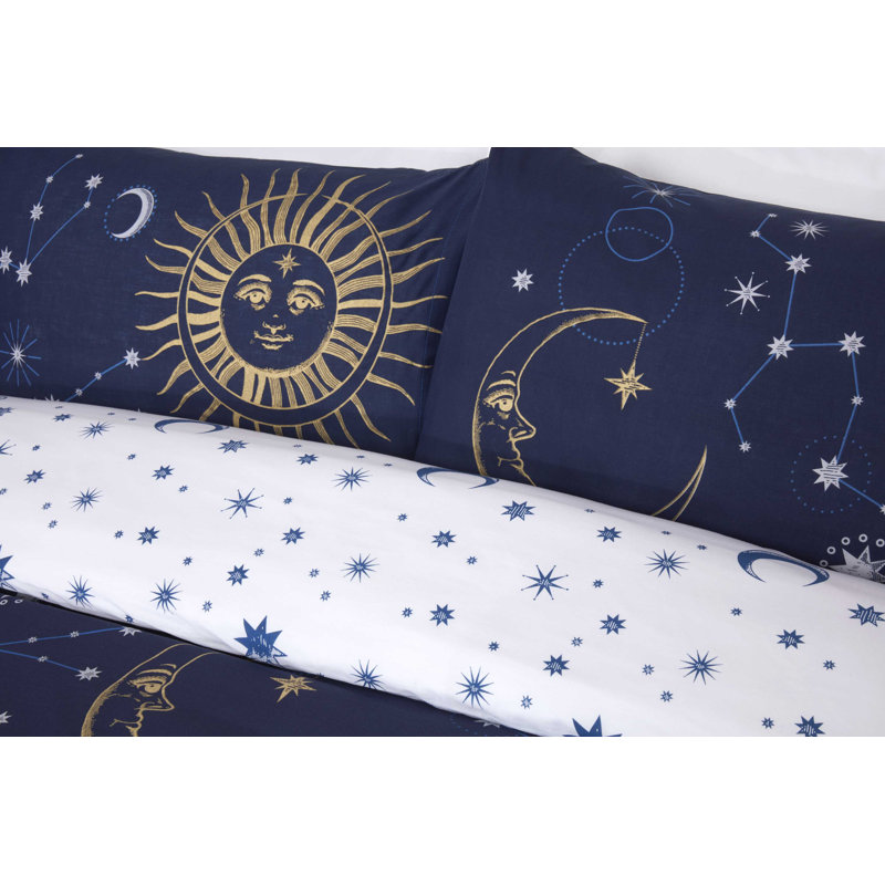 Johnsie Polyester Dots Duvet Cover with Pillowcases, Navy, Double - 2 Standard Pillowcases