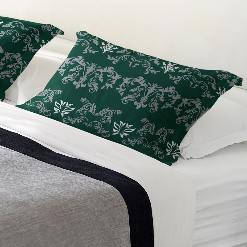 Football Baroque Pattern Pillow Sham, Standard, Polyester, Green/Gray/White