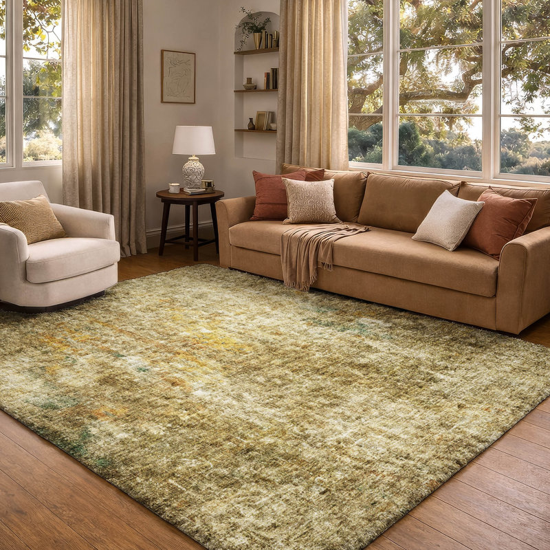 Tapis à poil long de qualité supérieure lavable à la machine ADS655, Brun, 10 pi x 14 pi