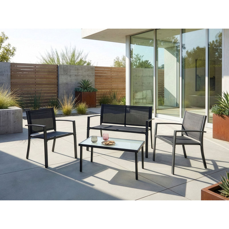 Garden Lounge Set with Table 4 Seater Castone Metal Dark Grey, Dark Grey