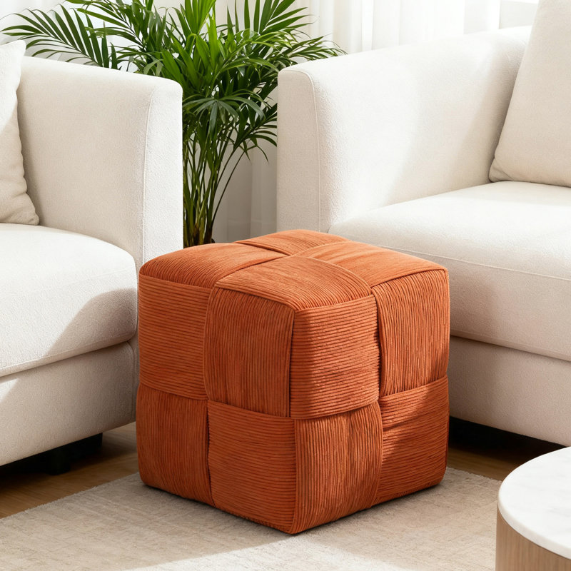 Square Corduroy Foot Rest, Soft And Smooth Feel, High Resilience Foam, Engineered Wood, No Installation Needed For Use Clear Velvet Stripes, Smooth, Wooden Frame, Assembly