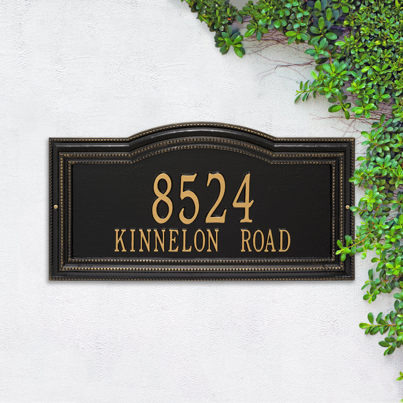 Signature Series 2-Line Wall Address Plaque, Black, Gold, Yes