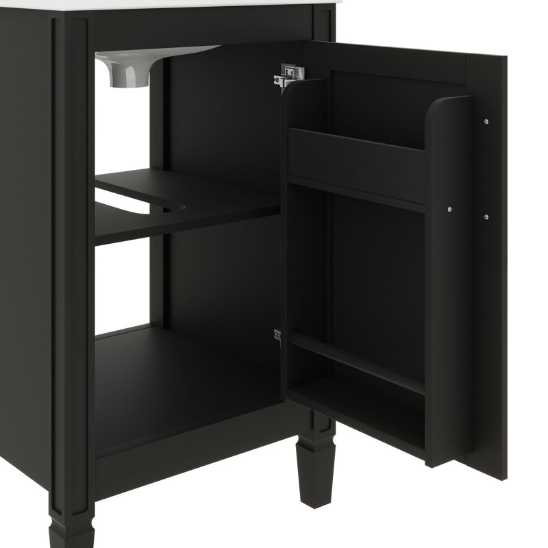 Meuble-lavabo de 20 po avec lavabo en céramique, 1 porte à fermeture silencieuse et rangement suffisant, Noir