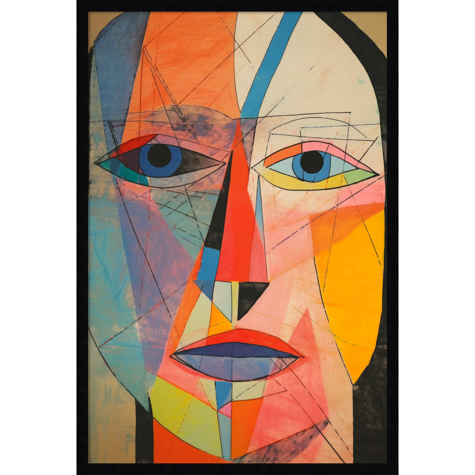 The Face Print by Treechild, 33" H x 23" W, Black