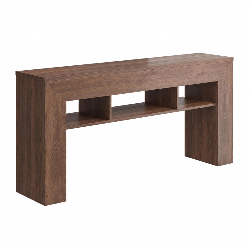 Console de 63 po de long avec 3 tablettes ouvertes, table de canapé d'entrée étroite pour le couloir du salon, Brun