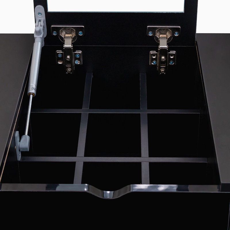 Ensemble de coiffeuse avec miroir, commode avec table de chevet et 4 tiroirs, Noir