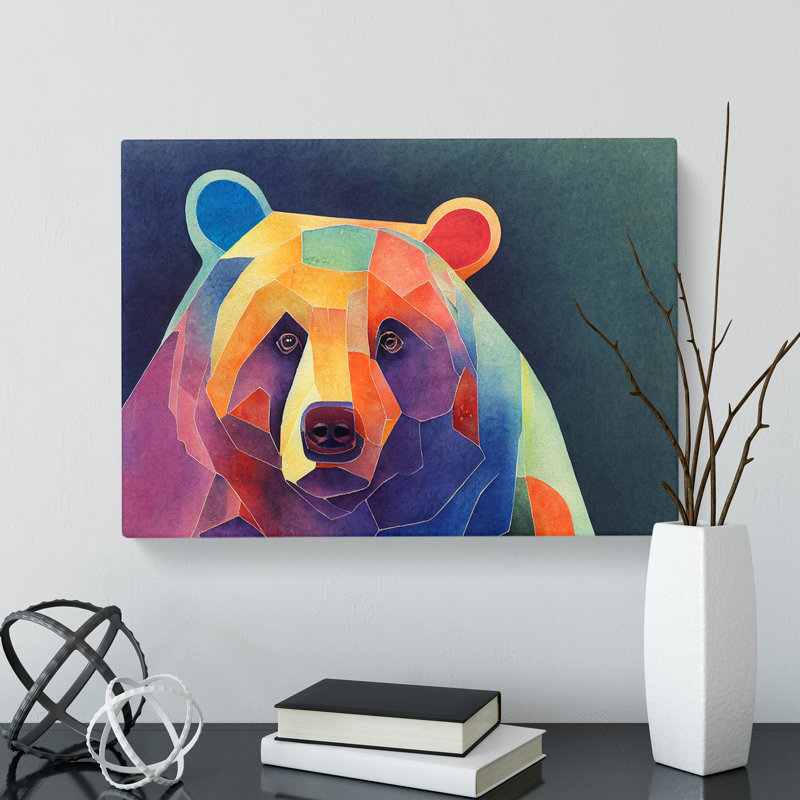 Bear In Watercolour - Wrapped Canvas Print, 35cm H x 50cm W x 3cm D